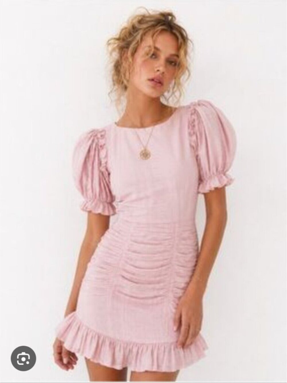 SAINTS + SECRETS | Light Pink Dress Puff Sleeves Ruched Sz M